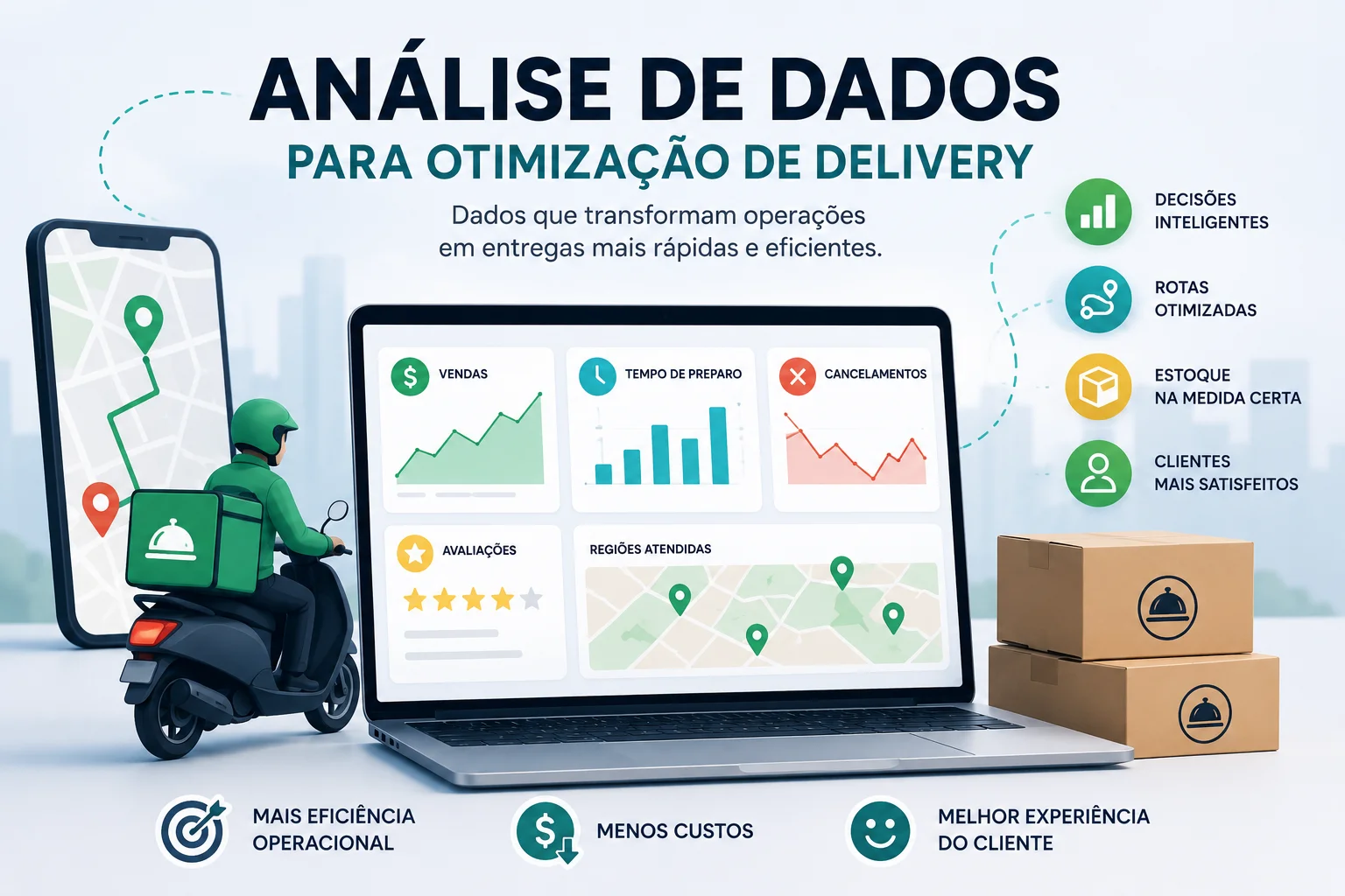 Otimize entregas com dados: compare vendas, tempo, cancelamentos e regi�es para melhorar rotas, estoques e efici�ncia.