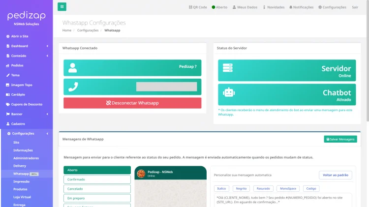 Painel de pedidos Pedizap