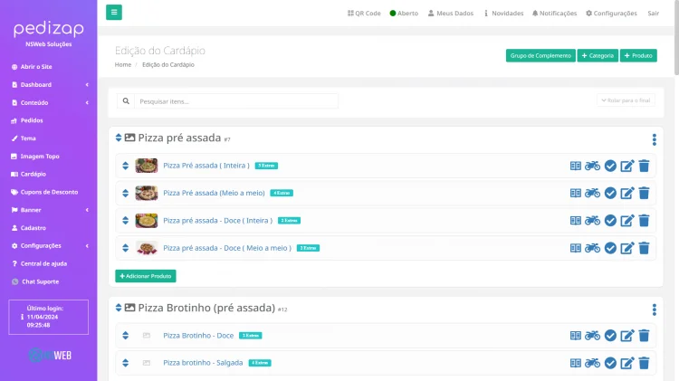 Painel de pedidos Pedizap
