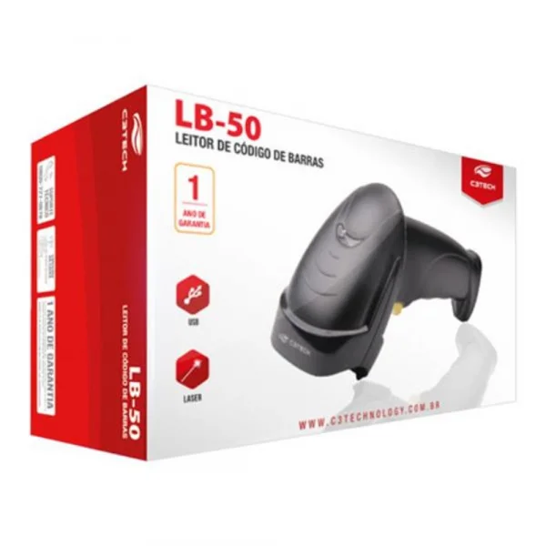 Leitor de Codigo de Barras USB LB-50BK C3Tech Sensor Laser 650nm - Com Suporte