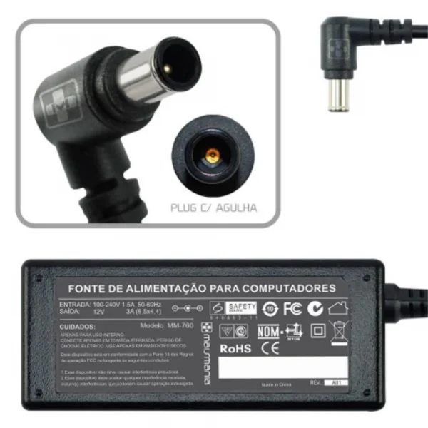 Fonte Para Monitor ( LG ) 12V 3A Plug 6.5x4.4mm