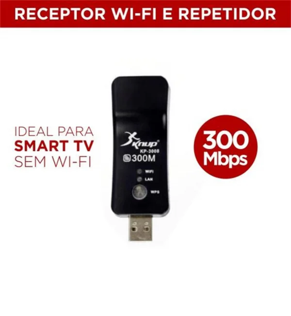 Repetidor de Sinal Wi-Fi 300Mbps USB Knup Kp-3008