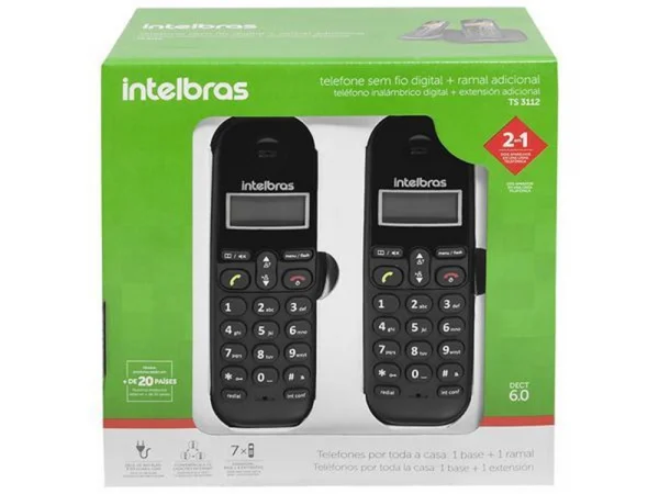 Telefone Sem Fio Intelbras TS 3112 Dect Com Ramal Identificador Preto