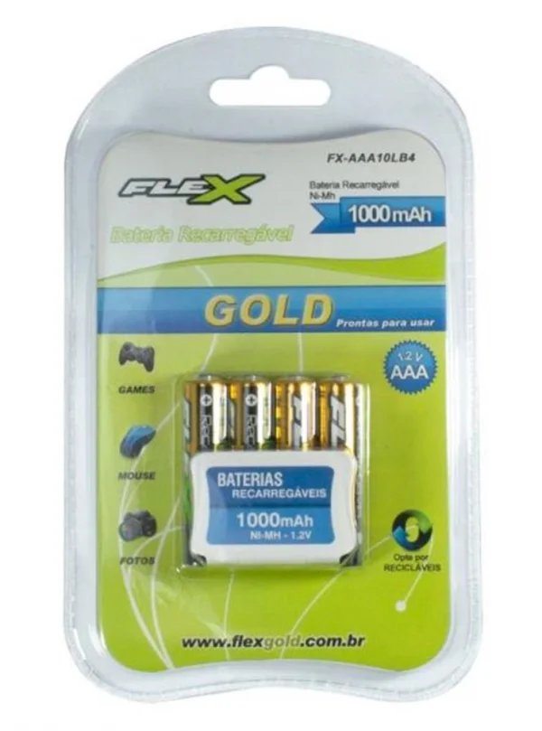 Pilha Recarregvel Flex Gold AAA com 4 Unidades 1300mAh FX-AAA13B4