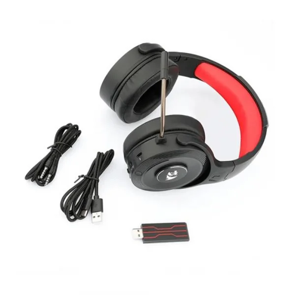 Fone de Ouvido Headset Gamer Redragon Pelops H818 Wireless Preto e Vermelho