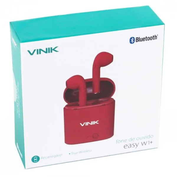 Fone de Ouvido Bluetooth Vinik W1+ TWS Auricular Vermelho