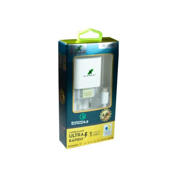 Carregador de Celular USB-C 4.0A Ultra Rpido Com Cabo Flex Gold XC-UR28-P