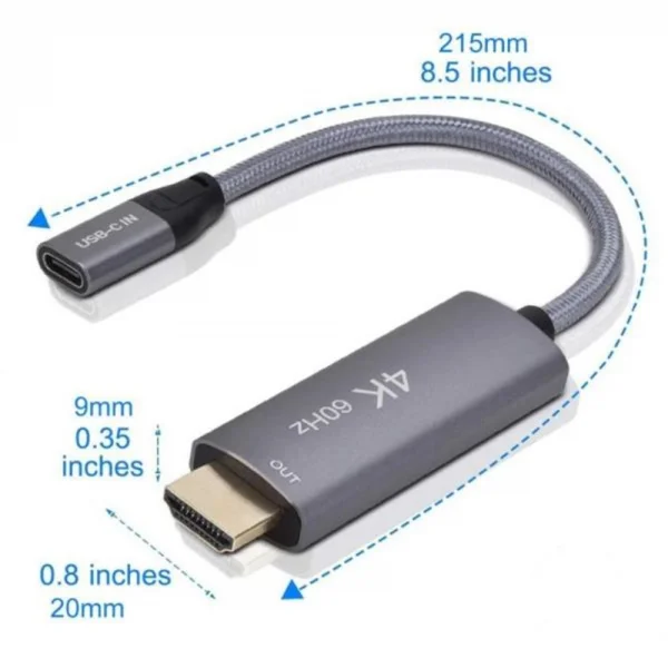 Adaptador Conversor de cabo tipo C fmea para HDMI macho compatvel com USB tipo C 4K 60 Hz