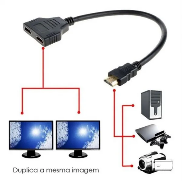 Adaptador HDMI Duplicar 1HDMI-M E 2 HDMI-F com Rabicho Slim