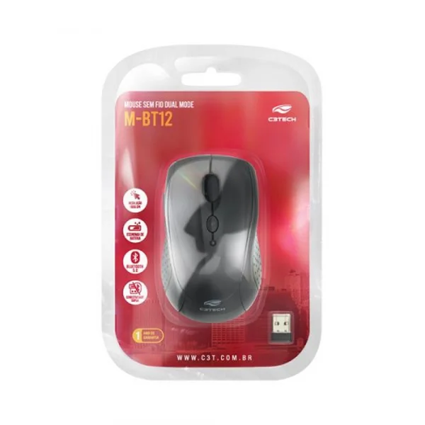 Mouse sem Fio Bluetooth C3Tech M-BT12BK Preto