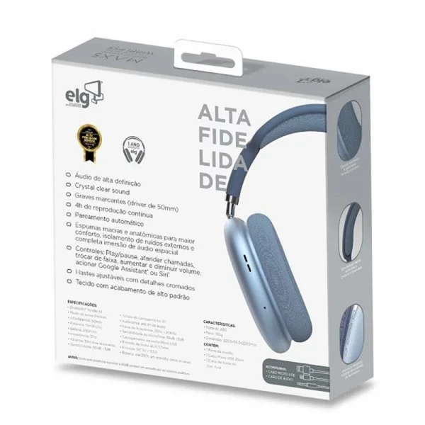 Fone de Ouvido Bluetooh Headphone 5.1 ELG com Microfone - EPB-MAX5BE Azul