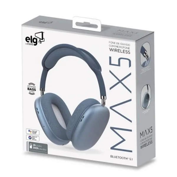 Fone de Ouvido Bluetooh Headphone 5.1 ELG com Microfone - EPB-MAX5BE Azul