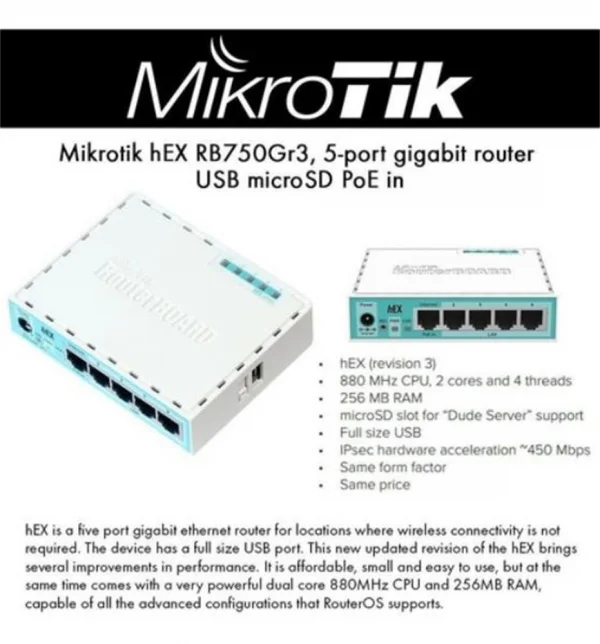 Roteador Mikrotik Routerboard RB 750GR HEX 880Mhz 256MB L4
