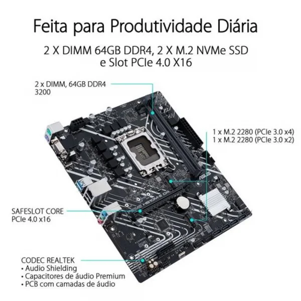 Placa Me Intel LGA 1700 ASUS H610M-E DDR4 DisplayPort, HDMI e VGA