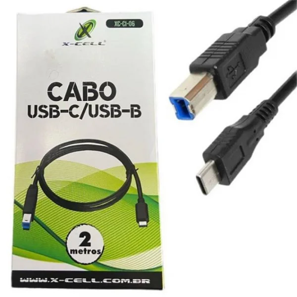 Cabo de Impressora USB3.0 x USB-C Flex Gold XC-CI-06 - 2 Metros