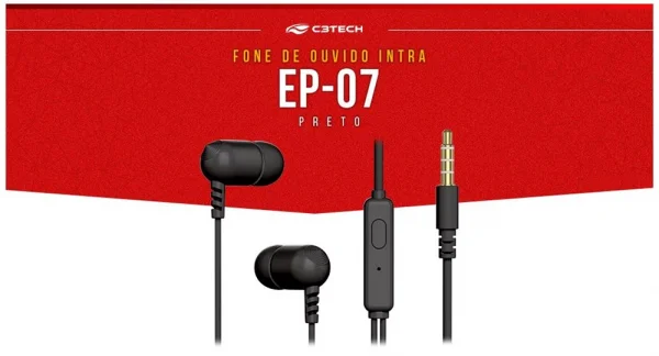 Fone de Ouvido Com Microfone Intra Auricular C3Tech EP-07BK Preto Plug P2 3.5mm