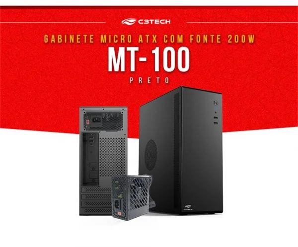 Gabinete Micro-ATX C3Tech MT-100BK com Fonte 200W