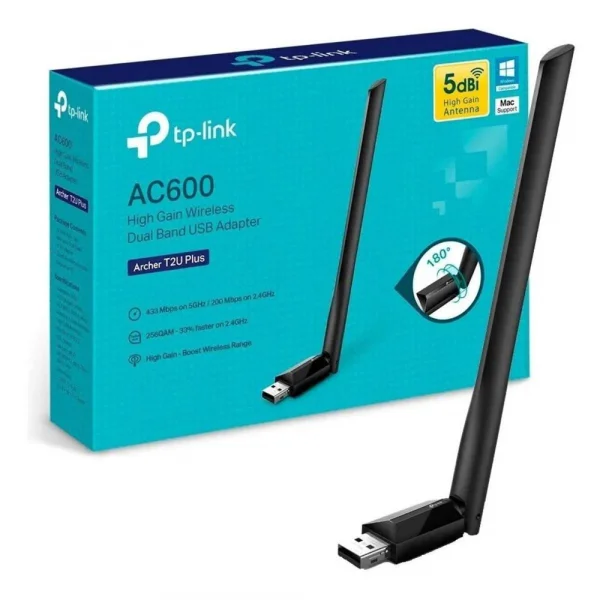 Adaptador USB Wireless AC600 T2U Plus 600Mbps Dual Band Com Antena - TP-Link