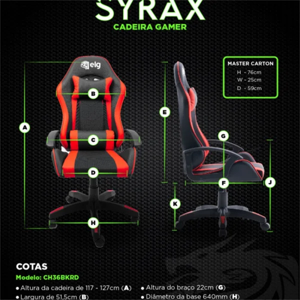 Cadeira Gamer ELG Syrax Vermelho e Preto CH36BKRD