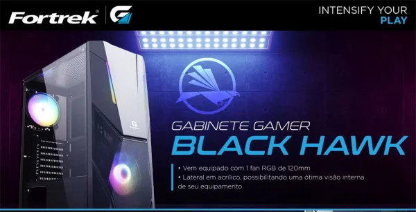 Gabinete Gamer Fortrek Mid Tower Black Hawk RGB Preto