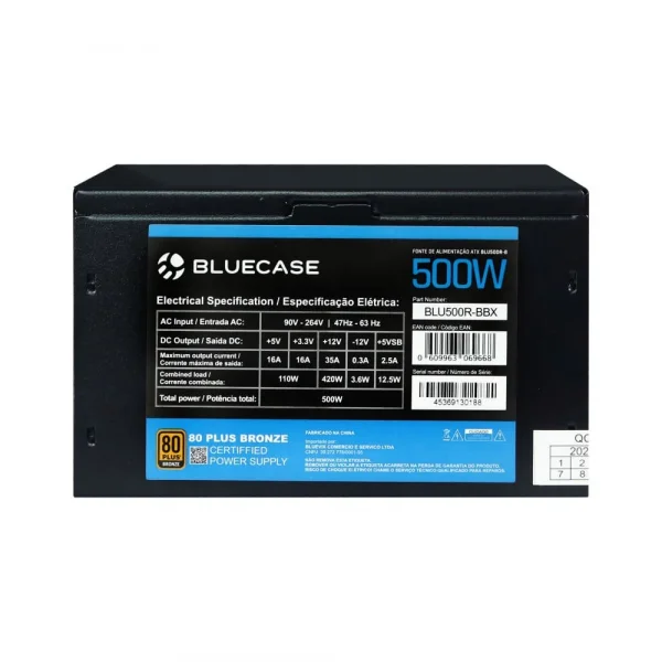 Fonte ATX Gamer 500W 80 Plus Bronze Bluecase BLU500R-B