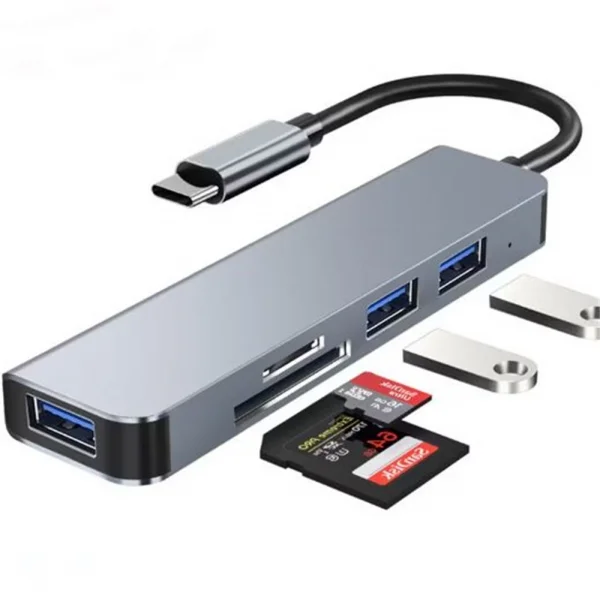 Adaptador USB-C 5IN1 USB-C  2x USB 3.0  SD Micro