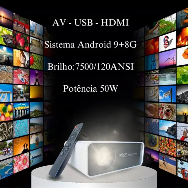 Projetor LED Smart com Android WIFI / Bluetooth / USB / HDMI / VGA Exbom PJ-S500