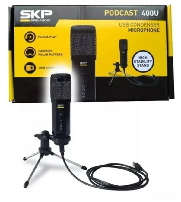 Microfone de mesa com Cabo USB Podcast-400U SKP Preto