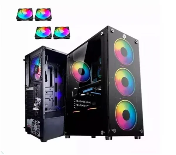 Gabinete Gamer Maxxtro Mid Tower com 4 Fan RGB Preto