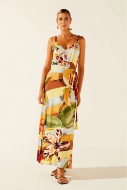 VESTIDO LONGO FLORES E3982A1190 AMARELO/YELLOW