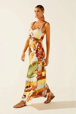 VESTIDO LONGO FLORES E3982A1190 AMARELO/YELLOW