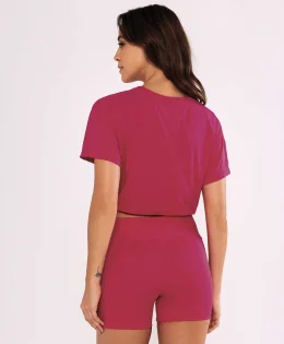 T-SHIRT SKIN FIT CROPPED BARRA AJUSTAVEL RASPBERRY SORBET