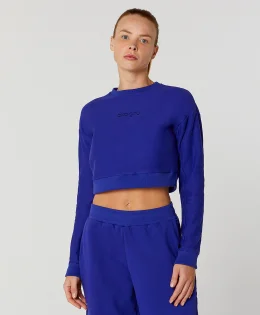 BLUSA DE MOLETOM CROPPED FAIXA ALTO GIRO AZUL TOTAL