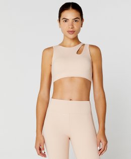 TOP DECOTE ALTO CANELADO ASSIMETRICO ROSE LATTE
