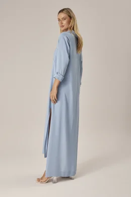 CHEMISE LONGO C/FENDAS LATERAIS AZUL PLUME