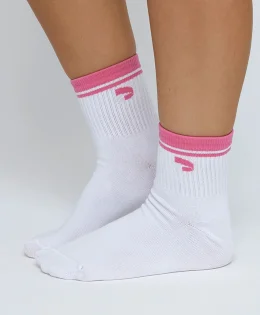 MEIA CANO ALTO SIMBOLO E LISTRAS ROSA