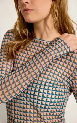 BLUSA MANGA LONGA TULE MINI CUBOS