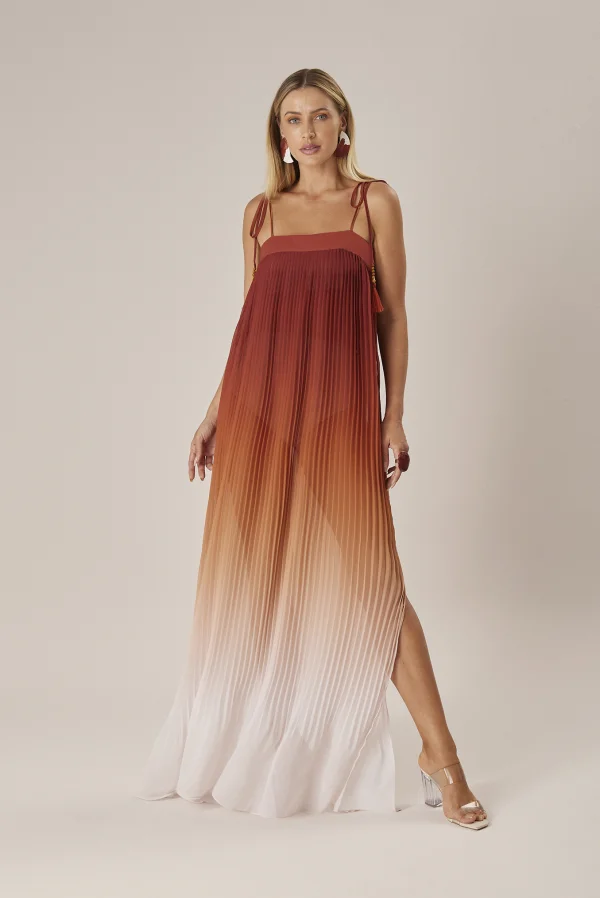 VESTIDO LONGO DEGRADÊ PLISSADO