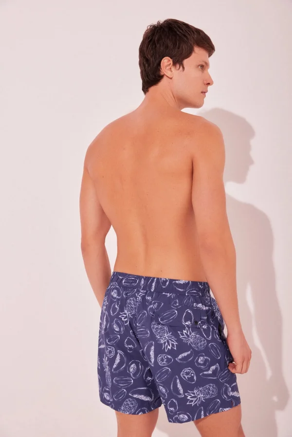 SHORT PRAIA FRUTAS OUTLINE AZUL MARINHO
