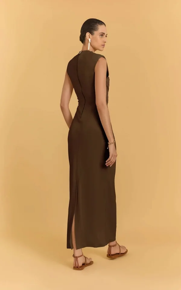 VESTIDO GOLA TRANSPASSADA CASTANHA G