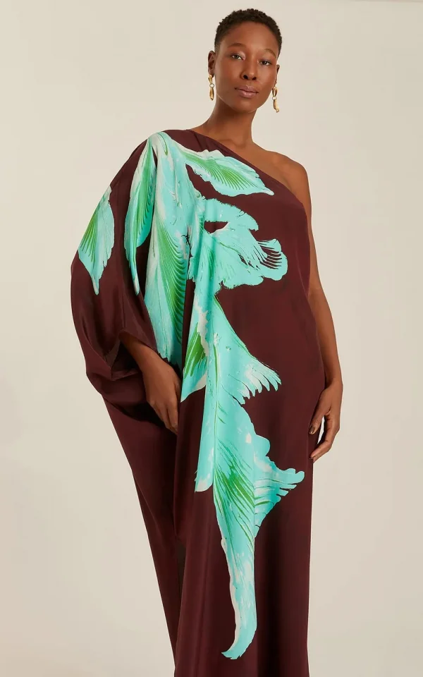 VESTIDO UM OMBRO SEDA DRACENA