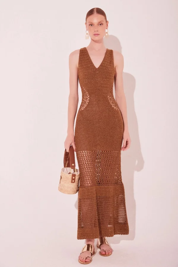 VESTIDO LONGO CROCHES MARROM