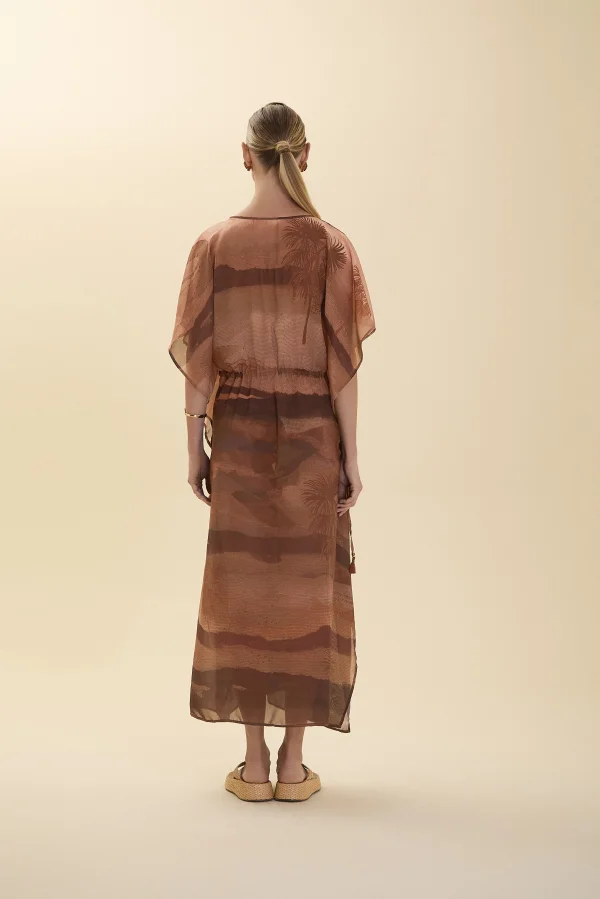 KAFTAN LONGA DECOTE V MARROM ILHA SICLIA