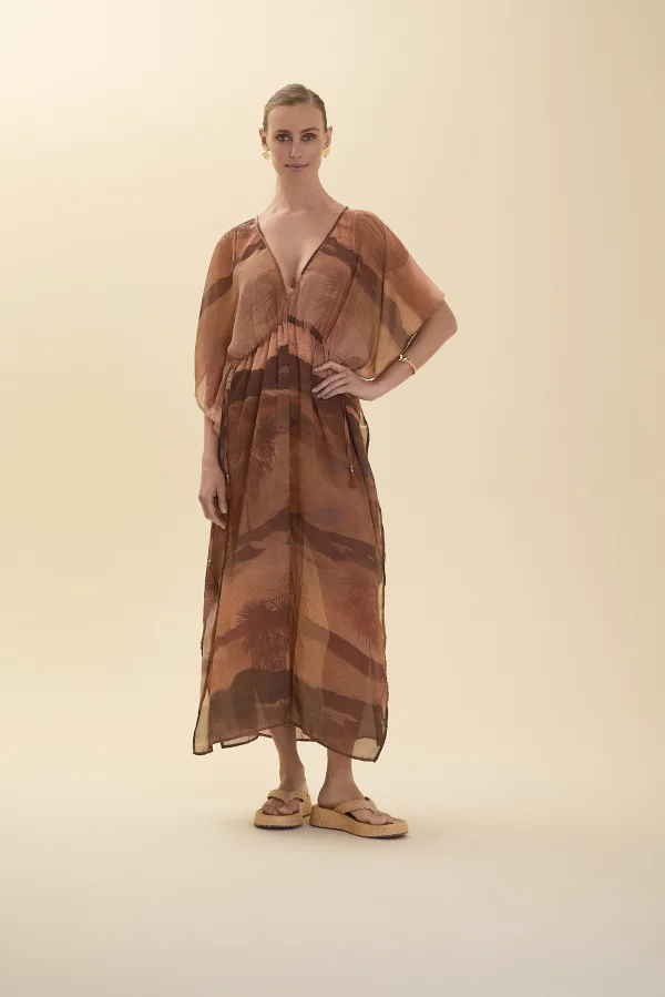 KAFTAN LONGA DECOTE V MARROM ILHA SICLIA