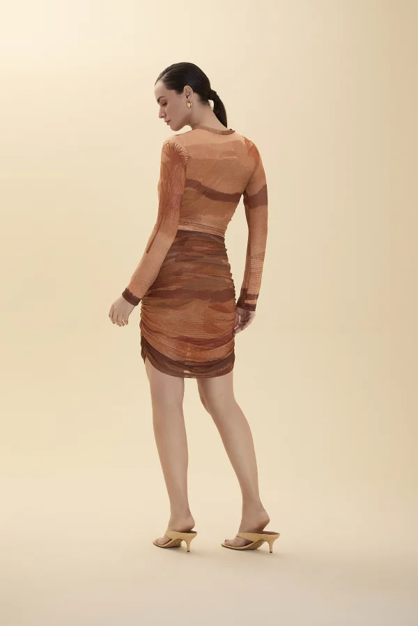 VESTIDO CURTO MAGA LONGA ILHA SICLIA MARROM