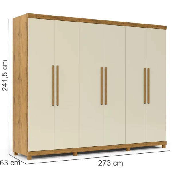 Guarda-Roupa 6 Portas e 4 Gavetas 100% MDF Gelius Absolut Madeirado Off White