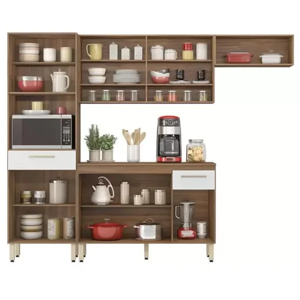 Cozinha Completa Dama com Balco - Nicho para Micro-ondas 9 Portas 2 Gavetas Amndoa/Branco Dembile
