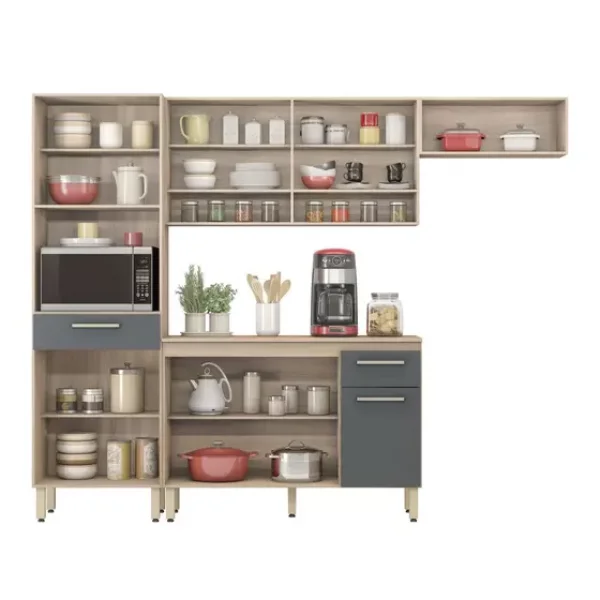 Cozinha Completa Dama com Balco - Nicho para Micro-ondas 9 Portas 2 Gavetas Avelan/Grafite Dembile
