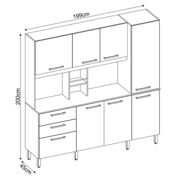 Armário Cozinha Fascino Compacta 8 Portas 2 Gavetas 3 Nichos Amendoa/Branco Demóbile