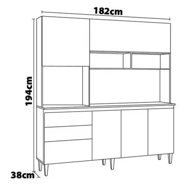 Cozinha Compacta Lory com 5 Portas, 3 Gavetas e 3 Prateleiras mbar Off White Aramveis